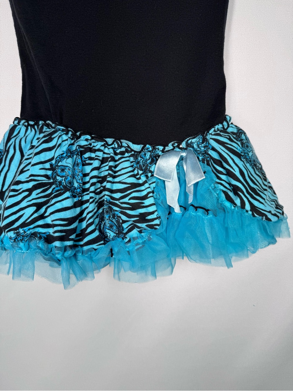💜3/$15 Beautees Black & Blue Rhinestone Butterfly Zebra Print Tutu Dress 3T - Picture 3 of 9